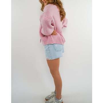 Women Bow Tie Front Cardigan Sweater Y2k Chunky Lace up Knit Top Casual Crewneck Vintage Aesthetic Streetwear Pink