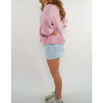 Women Bow Tie Front Cardigan Sweater Y2k Chunky Lace up Knit Top Casual Crewneck Vintage Aesthetic Streetwear Pink