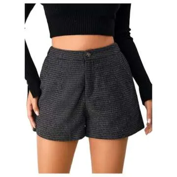 MakeMeChic Women's Elegant Plaid Shorts High Waisted Zipper Wide Leg Mini Dressy Work Office Casual Shorts
