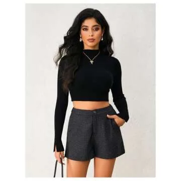 MakeMeChic Women's Elegant Plaid Shorts High Waisted Zipper Wide Leg Mini Dressy Work Office Casual Shorts