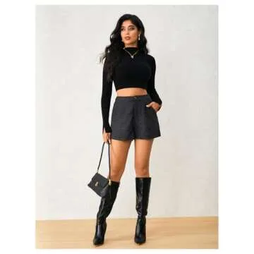 MakeMeChic Women's Elegant Plaid Shorts High Waisted Zipper Wide Leg Mini Dressy Work Office Casual Shorts