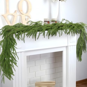 Hananona 2 Pcs Artificial Norfolk Pine Garlands, Real Touch Winter Pine Garland, Green Artificial Gr...