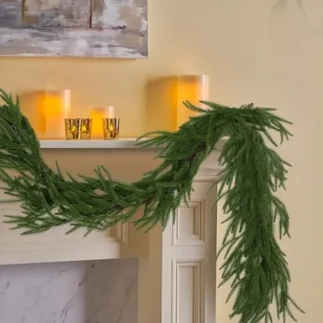 Hananona 2 Pcs Artificial Norfolk Pine Garlands, Real Touch Winter Pine Garland, Green Artificial Greenery Garland for Table, Mantle, Wall, Indoor, Outdoor Christmas Decorations (2, 6 FT)