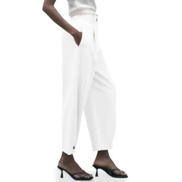 Cicy Bell Womens Casual Dress Pants High Waisted Button Work Office Pleated Trousers with Pockets Wh...