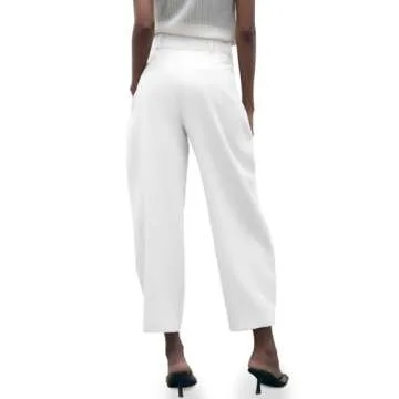 Cicy Bell Womens Casual Dress Pants High Waisted Button Work Office Pleated Trousers with Pockets White