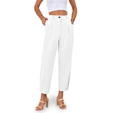 Cicy Bell Womens Casual Dress Pants High Waisted Button Work Office Pleated Trousers with Pockets White