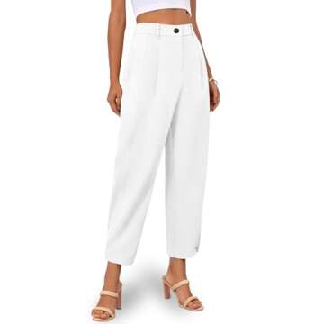 Cicy Bell Womens Casual Dress Pants High Waisted Button Work Office Pleated Trousers with Pockets White