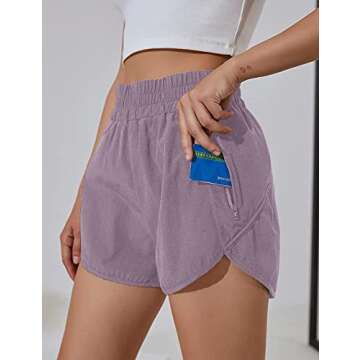 BMJL Women's Running Shorts Elastic High Waisted Shorts Pocket Sporty Workout Shorts Quick Dry Athletic Shorts Pants(M,Purple)