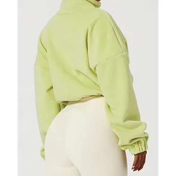 QINSEN Full Zip Fleece Jacket for Women Active Winter Warm Crop Sweatshirt Drawstring Fit Coat Lime ...