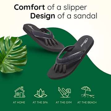 Pedicure Sandals with Built In Toe Separators for Women - Comfortable Spa Style Flip Flops for Home, Salon, Yoga & Gym Use - Ideal for Nail Drying & Foot Wellness (Black-L)