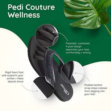 Pedicure Sandals with Built In Toe Separators for Women - Comfortable Spa Style Flip Flops for Home, Salon, Yoga & Gym Use - Ideal for Nail Drying & Foot Wellness (Black-L)