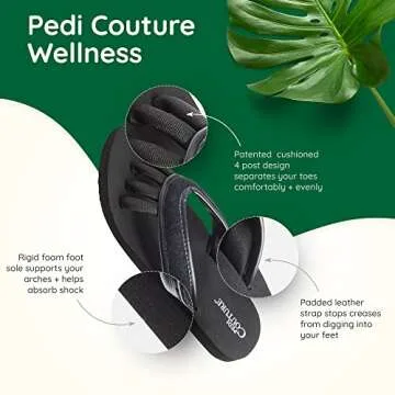 Pedicure Sandals with Built In Toe Separators for Women - Comfortable Spa Style Flip Flops for Home, Salon, Yoga & Gym Use - Ideal for Nail Drying & Foot Wellness (Black-L)