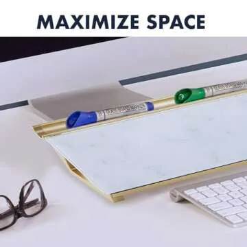 Quartet Glass Dry Erase White Board, Desktop Computer Pad for Notetaking, 18" x 6" Whiteboard, Clean Erase Surface with Storage, 1 Dry Erase Marker, Marble Surface (GDP186M)