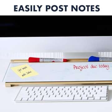 Quartet Glass Dry Erase White Board, Desktop Computer Pad for Notetaking, 18" x 6" Whiteboard, Clean Erase Surface with Storage, 1 Dry Erase Marker, Marble Surface (GDP186M)