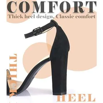 Ankis Black Heels for Women - Open Toe Ankle Strap Chunky High Heel Pump Sandals Party Wedding Strappy Buckle Sandals Standard Size 4 Inches Tall Thick Heel Design