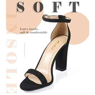 Ankis Black Heels for Women - Open Toe Ankle Strap Chunky High Heel Pump Sandals Party Wedding Strappy Buckle Sandals Standard Size 4 Inches Tall Thick Heel Design