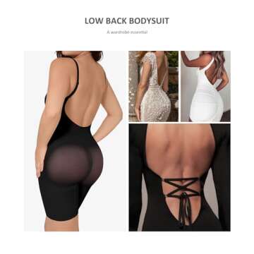 FeelinGirl Tummy Control Shapewear for Women Open Low Back Compression Invisible Body Shaper Bodysuit Black M/L