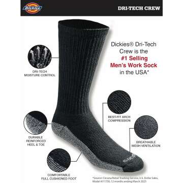 Dickies Dri-Tech Crew Socks - Moisture Control & Comfort