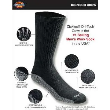 Dickies Dri-Tech Crew Socks - Moisture Control & Comfort