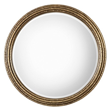 MY SWANKY HOME Elegant 42" Gold Rings Round Wall Mirror | Vanity Mantel Rustic Contemporary
