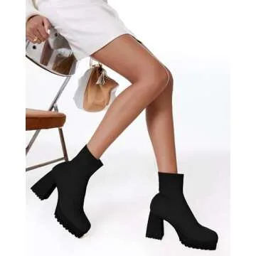 Stylish Womens Sock Boots with Chunky Heels for All Seasons