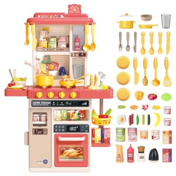 deAO Kids Kitchen Playset – 50PCS Cooking Toys with Sounds, Lights & Water Sink
