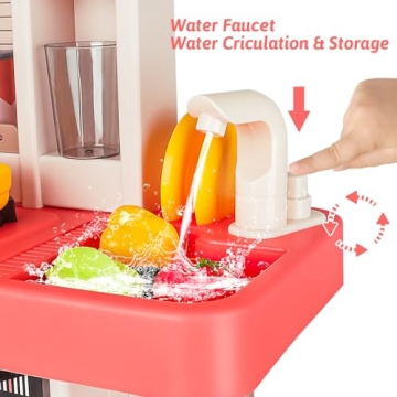 deAO Kids Kitchen Playset 50PCS with Lights & Sounds