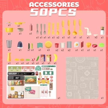 deAO Kids Kitchen Playset 50PCS with Lights & Sounds