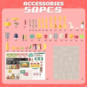 deAO Kids Kitchen Playset 50PCS with Lights & Sounds