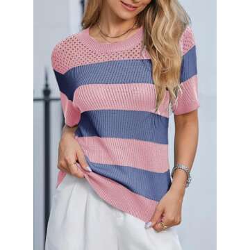Dokotoo Women Ladies Tops Casual Crewneck Summer Tops for Women Fashion Trendy Shorts Sleeve Sweater...