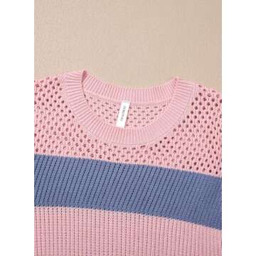 Dokotoo Women Ladies Tops Casual Crewneck Summer Tops for Women Fashion Trendy Shorts Sleeve Sweaters Womens Cute Striped Spring Knit Tshirt Shirts Blouse Pink Small