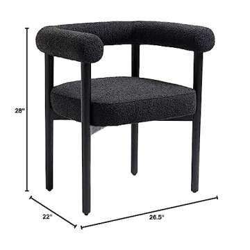 Meridian Furniture 560Black-C Hyatt Collection Mid-Century Modern Dining Chair with Solid Wood Black Finish, Rich Black Boucle Fabric, 26.5" W x 22" D x 28" H, Black