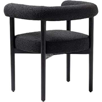 Meridian Furniture 560Black-C Hyatt Collection Mid-Century Modern Dining Chair with Solid Wood Black Finish, Rich Black Boucle Fabric, 26.5" W x 22" D x 28" H, Black