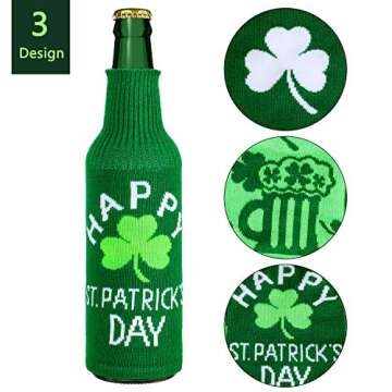 6 Packs St. Patrick s Day-Themed Bottle Sleeves Green Shamrock Beer Bottle Covers Glass Beer Bottle ...