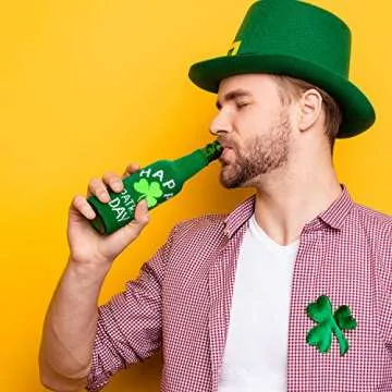 6 Packs St. Patrick s Day-Themed Bottle Sleeves Green Shamrock Beer Bottle Covers Glass Beer Bottle Decor for Holiday Party Table Decorations