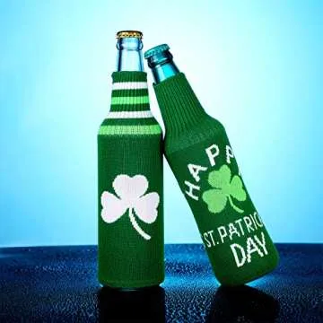 6 Packs St. Patrick s Day-Themed Bottle Sleeves Green Shamrock Beer Bottle Covers Glass Beer Bottle Decor for Holiday Party Table Decorations