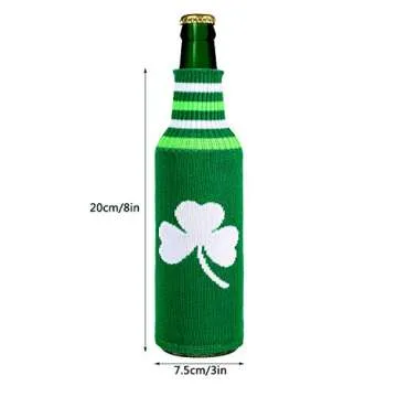 6 Packs St. Patrick s Day-Themed Bottle Sleeves Green Shamrock Beer Bottle Covers Glass Beer Bottle Decor for Holiday Party Table Decorations