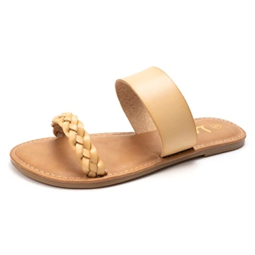 LM Women's Braided Slide Sandals Open Toe Two Band Slip On Flat Sandals Casual Summer Sandals