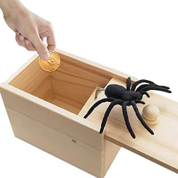 Fudragtn Fake Spider in a Box Prank Gift for Adults Kids,Handmade Wooden Pop Out Scare Surprise Boxes Joke Toys Halloween