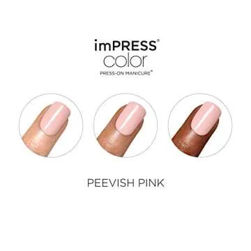 KISS imPRESS No Glue Mani Press On Nails, Color, 'Peevish Pink', Pink, Short Size, Squoval Shape, Includes 30 Nails, Prep Pad, Instructions Sheet, 1 Manicure Stick, 1 Mini File