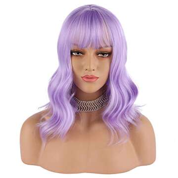 eNilecor Lavender Purple Wig Short Colorful colored Curly Wavy Synthetic Bob Wigs with Air Bangs 14"...