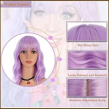 eNilecor Lavender Purple Wig Short Colorful colored Curly Wavy Synthetic Bob Wigs with Air Bangs 14" Natural Wigs for Women