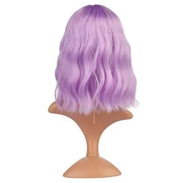 eNilecor Lavender Purple Wig Short Colorful colored Curly Wavy Synthetic Bob Wigs with Air Bangs 14" Natural Wigs for Women