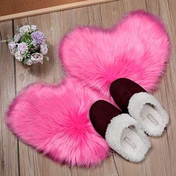 Mudder 2 Pieces Heart Shaped Rug Faux Room Fluffy Carpet Heart Shaped Door Mat for Room Bedroom, 12 x 16 Inch(Rose Red)