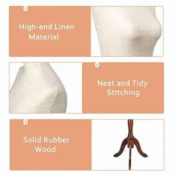 Bonnlo Upgraded Female Dress Form, Mannequin Torse Body with Adjustable Rubber Wood Stand for Dress Jewelry Display (White, 2-4)