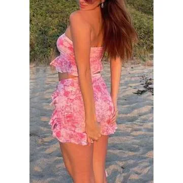 Vintage Ruffle Two Piece Skirt Set for Trendy Women