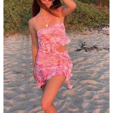 Vintage Ruffle Two Piece Skirt Set for Trendy Women