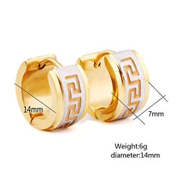 FuZhiBang Stainless Steel Hoop Earrings for Men Women Earrings Unique Greek Key (Gold)