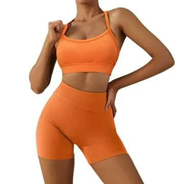 RXRXCOCO Women Padded Open Back Sports Bra Spaghetti Strap Racerback Low Impact Workout Yoga Bra Cropped Tank Tops(Orange,M)