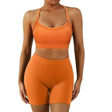 RXRXCOCO Women Padded Open Back Sports Bra Spaghetti Strap Racerback Low Impact Workout Yoga Bra Cropped Tank Tops(Orange,M)